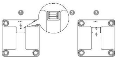 Technical diagram showing three labeled mechanical components with arrows indicating movement or force, and a magnified inset highlighting a component with internal structure.