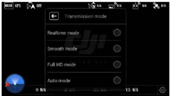 MODE GPS OFF Transmission mode Realtime mode Smooth mode Full HD mode Auto mode H: N/A 0-10A H: N/A Y: S: N/A