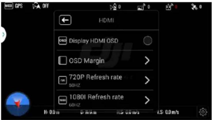 HDMI OSD Display HDMI OSD OSD Margin > 720P Refresh rate 50HZ > 1080I Refresh rate 60HZ > H= 0.0 m D= N/A m H,S= 0.0 m/s V,S= 0.0 m/s
