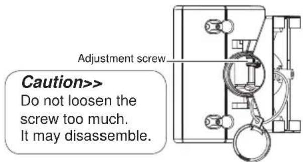 Adjustment screw Caution>> Do not loosen the screw too much. It may disassemble.