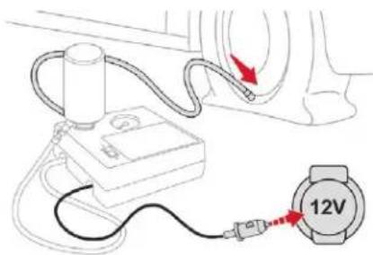 Diagram showing a medical or diagnostic setup with a device connected to a 12V speedometer, indicating measurement or monitoring.