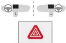 Diagram showing car dashboard and steering wheel with a warning triangle symbol below it