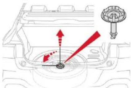 Diagram showing engine component with red arrows indicating direction of motion or force, including a valve and gear symbol.