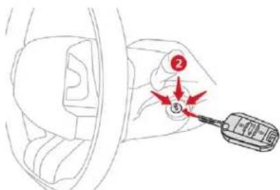 Diagram showing a hand holding a device with red arrows indicating action or movement, labeled with number 2 and symbol ②.
