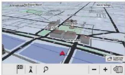 Map screenshot showing urban layout with labeled zones and a traffic control icon