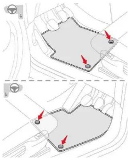 Diagram showing car interior components with red arrows indicating movement or force points, likely illustrating vehicle dynamics or steering system.