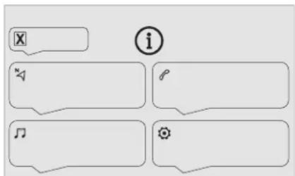 Screenshot of a software interface with four message bubbles and an icon labeled 'i' containing a play button.