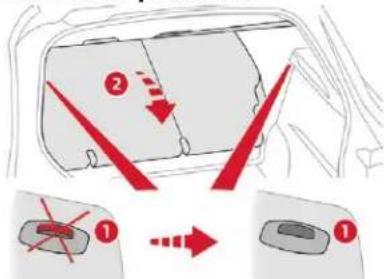 Diagram showing car interior and safety warning icons with red arrows indicating movement or change