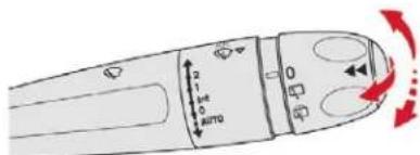 Diagram of a car interior with directional control buttons and red motion arrows indicating movement or movement.