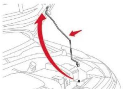 Diagram showing a vehicle's trajectory with red arrows indicating direction and point of motion, likely illustrating a path or movement in a vehicle.