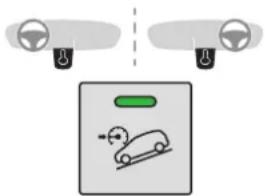 Diagram showing car safety symbols with a green warning sign and a car illustration