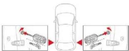 Diagram showing vehicle dynamics with red arrows indicating movement or force vectors on a car's front and rear sections.
