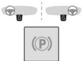 Diagram showing two car heads above a parking sign with a parking symbol (P) in the center.