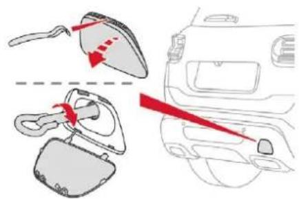 Diagram showing car seatbelting process with red arrows indicating movement from seatbelt to rear panel