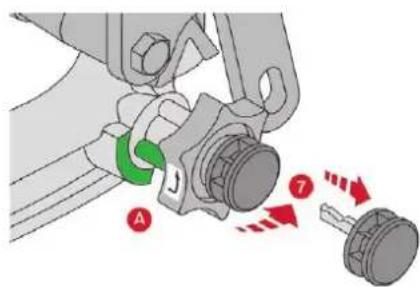 Diagram showing mechanical assembly with labeled parts and directional arrows indicating motion or movement