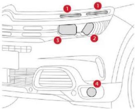 Technical diagram of a car interior with numbered components for identification