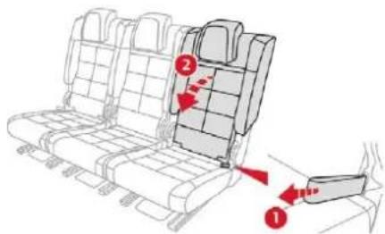 Diagram showing seatbelt insertion steps with numbered annotations indicating structural changes