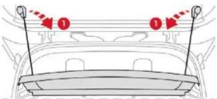 Diagram showing car rearview structure with two red arrows labeled '1' pointing to the dashboard panel and sensors.