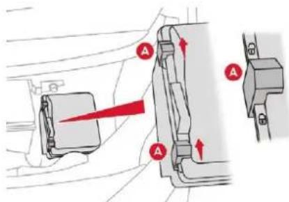 Technical diagram showing a car seatbelt switch mechanism with labeled parts A and directional arrows indicating movement or force.
