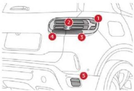 Diagram of a car interior with numbered components, likely indicating parts of the engine or dashboard.