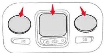 Diagram showing three circular buttons with arrows pointing to a central screen and a control panel, labeled with Chinese characters.