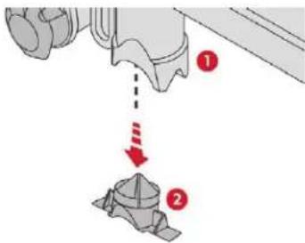 Technical diagram showing a mechanical assembly with labeled parts and directional arrows indicating motion or force.