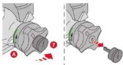 Diagram showing mechanical component assembly with labeled parts and directional arrows, likely illustrating a turning or disassembly process.