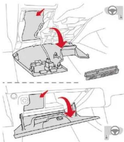 Diagram illustrating car interior and exterior changes with red arrows indicating movement or change in a vehicle's interior space.