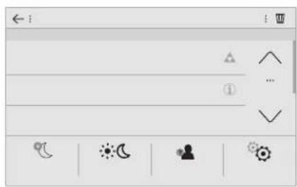 Screenshot of a weather management interface with icons for sky, moon, person, gear, and directional arrows