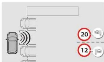 Diagram showing car traffic signal detection with numbered indicators (20 and 12) and vehicle icons