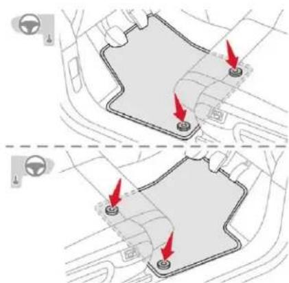Diagram showing vehicle interior layout with red arrows indicating movement or force vectors, likely illustrating a vehicle's driving or steering system.