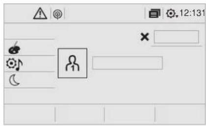 Screenshot of a mobile app interface with icons and status bar, showing a user profile and navigation buttons