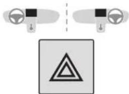 Diagram showing car dashboard and steering wheel with a warning sign containing triangular warning symbol