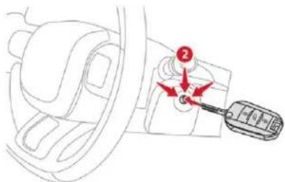 Diagram showing a car gear shift lever with red arrows indicating motion direction and numbered point 2