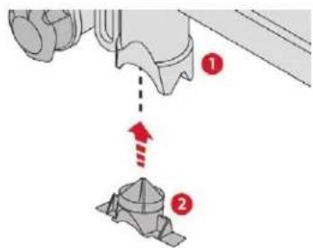Technical diagram showing mechanical assembly with numbered components and directional arrows indicating motion or force