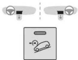 Diagram showing car dashboard and dashboard with directional arrows and a car icon, likely illustrating vehicle navigation or safety instructions.