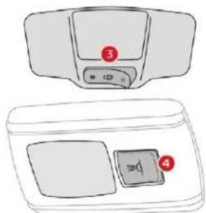 Diagram showing two labeled devices with buttons and a central control panel, marked with numbers 3 and 4.