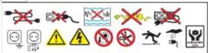 Safety warning symbols and icons including electrocution, water safety, and other hazard signs