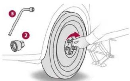 Diagram illustrating a mechanical assembly with labeled parts, showing a wrench and pipe connection to a wheel.