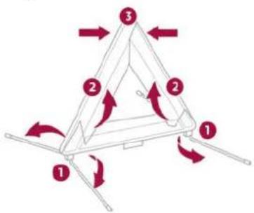 Diagram of a triangular structure with numbered components and directional arrows indicating motion or force vectors.