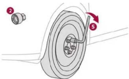 Diagram showing a car tire with labeled parts and a directional arrow indicating motion or movement.