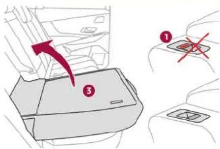 Diagram showing car interior components with numbered labels and directional arrows indicating movement or change.