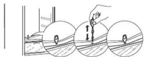 Diagram illustrating three-step installation or cleaning process with tool and directional arrows indicating movement