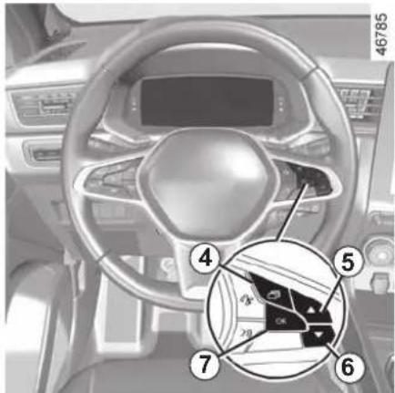 Interior view of a car dashboard with numbered parts and a circular diagram highlighting a key component.