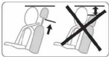 Diagram showing car seat clearance rules with arrows indicating direction and a crossed-out symbol