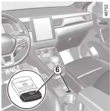 Interior view of a car dashboard with a numbered component labeled '6' and an inset showing a device icon.