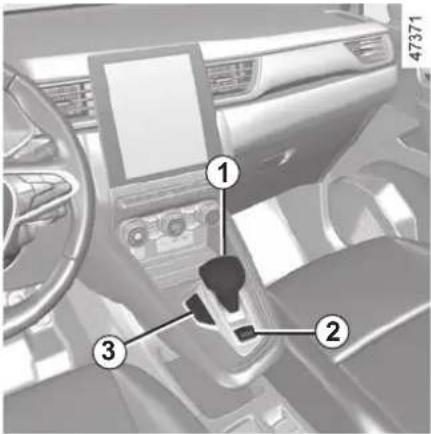 Interior view of a car dashboard with numbered components and a digital display screen