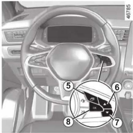 Interior view of a car dashboard with numbered component labels pointing to a circular diagram showing internal components.