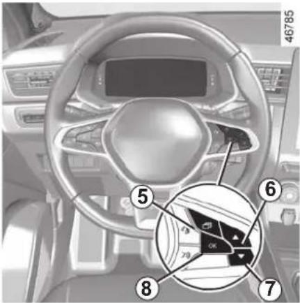 Car interior dashboard with numbered parts and a circular diagram highlighting key controls