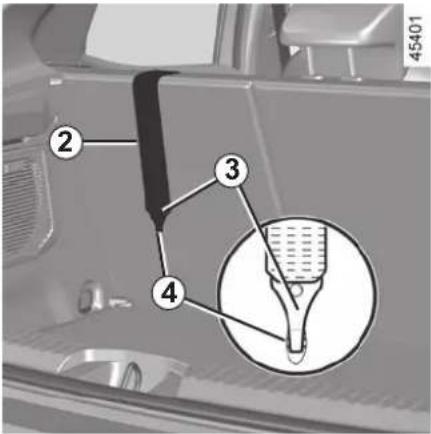 Diagram of a vehicle interior with numbered parts and an inset showing a component labeled '4'